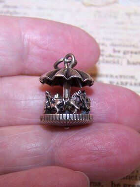 BEAU Sterling Silver Mechanical Charm - Carousel - Merry Go Round with Horses